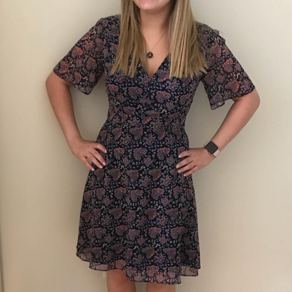 Madewell Navy Button-Front V-Neck Floral Mini Dress Size 0
